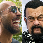Andrew Tate, Steven Seagal och Candace Owens. Arkivbilder.