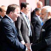 Stefan Löfven och Narendra Modi. 