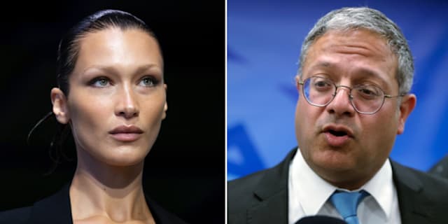Bella Hadid och Itamar Ben-Gvir.  AP/TT