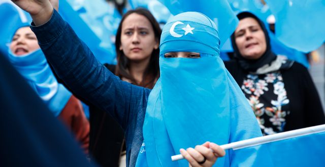 Uigurer i Turkiet under en demonstration i Istanbul, november 2019. Lefteris Pitarakis / TT NYHETSBYRÅN