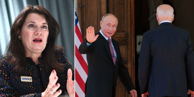Utrikesminister Ann Linde (S), Vladimir Putin och Joe Biden.  TT