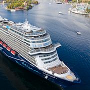 Det tyska kryssningsfartyget Mein Schiff 1 när det var på besök i Stockholm 2020. Det var fartygen Mein Schiff 4 och Mein Schiff 5 som nyligen passerade Hormuzsundet.