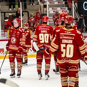 Kalmarspelare efter kvartsfinalen i Hockeyallsvenskan mellan Kalmar och Södertälje den 15 mars 2026 i Kalmar.