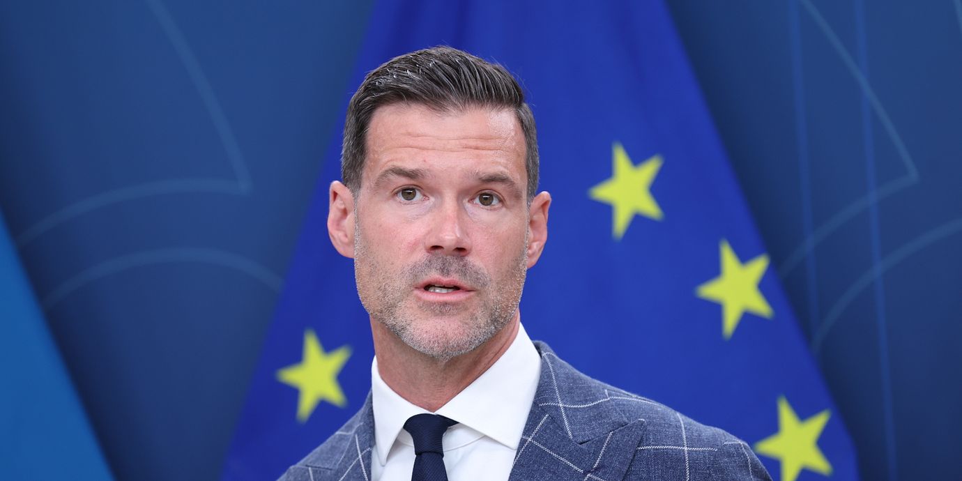 Migrationsminister Johan Forssell under en pressträff den 7 juli i år.