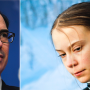 Steven Mnuchin och Greta Thunberg.