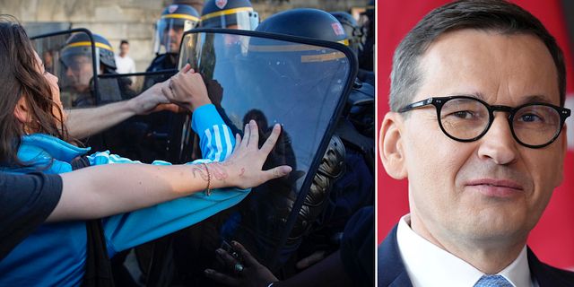 Bild från upploppen i Frankrike/Polens Mateusz Morawiecki AP