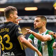 AIK:s Mikael Lustig och Hammarbys Vladimir Rodic i höstens derby i allsvenskan. 