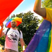 Deltagare i lördagens Europride Parade genom Stockholm.