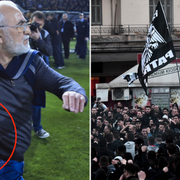 Paoks ägare Ivan Savvidis/Lagets fans efter matchen. 