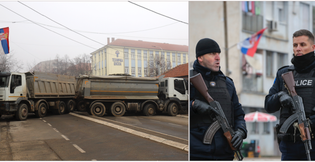 En blockerad väg nära gränsen i Mitrovica i norra Kosovo. AP