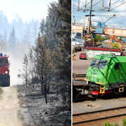 Brandbil i Värmland och tågvagn från Green Cargo.