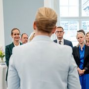 Mette Frederiksen (S) håller tal för de nya ministrarna på onsdagen.
