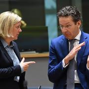 Andersson och Dijsselbloem vid dagens möte i Bryssel.