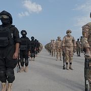 Arkivbild från 16 februari: Trupper från revolutionsgardet under en övning i Persiska viken.