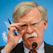 John Bolton under fredagens pressträff. 