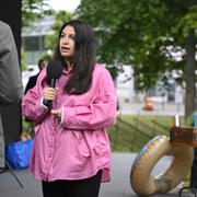 Vänsterpartiets partiledare Nooshi Dadgostar  i Almedalen