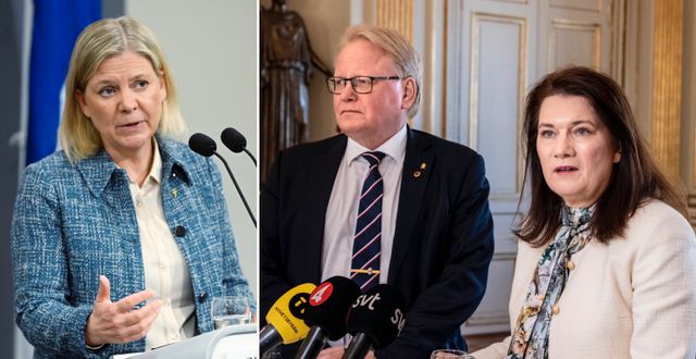 Magdalena Andersson/Peter Hultqvist och Ann Linde. TT