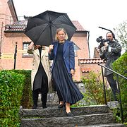 Socialdemokraternas partiledare Magdalena Andersson (S) under fredagens möte med de andra rödgröna partierna.