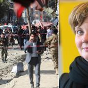 Madelaine Seidlitz, Amnesty, till höger. Till vänster: säkerhetsstyrkor i Kabul efter en självmordsattack 29 sep, 2017.