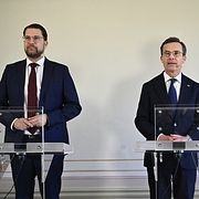 Moderaternas partiledare Ulf Kristersson och SD-ledaren Jimmie Åkesson.