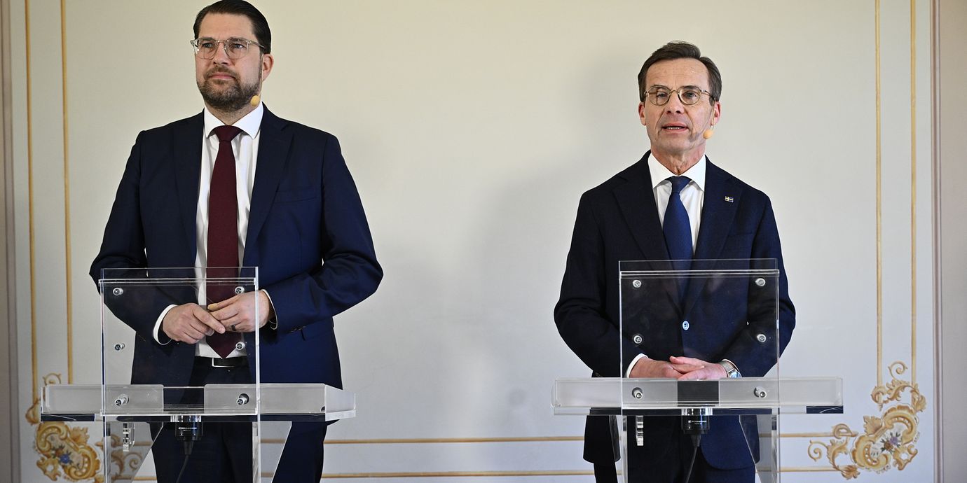 Moderaternas partiledare Ulf Kristersson och SD-ledaren Jimmie Åkesson.