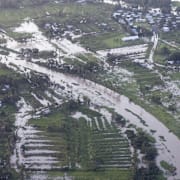 Översvämmat landskap i Suva, efter cyklonen.