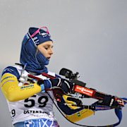 Stina Nilsson under världscupen i skidskytte på Östersunds skidstadion 2023. 