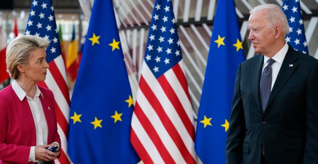 EU-kommissionens ordförande Ursula von der Leyen och USA:s president Joe Biden.  Patrick Semansky / AP