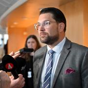 Sverigedemokraternas partiledare Jimmie Åkesson (SD) efter en partiledardebatt i riksdagen 