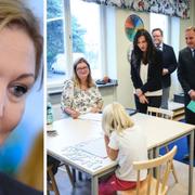 Johanna Jaara Åstrand. Aida Hadzialic (S),  Stefan Löfven (S) och Gustav Fridolin (MP) presenterar skolsatsningen på Midsommarkransens grundskola