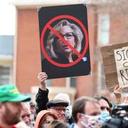 Demonstration mot Liz Cheney i Cheyenne, Wyoming/Arkivbild