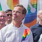 Arkivbild: Ulf Kristersson och andra moderater i Stockholm Pride den 3 augusti 2024.