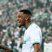 Hammarbys Ibrahima Breze Fofana och Paulos Abraham jublar.