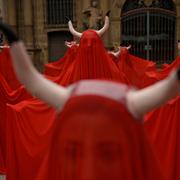 Demonstranter i Pamplona. 