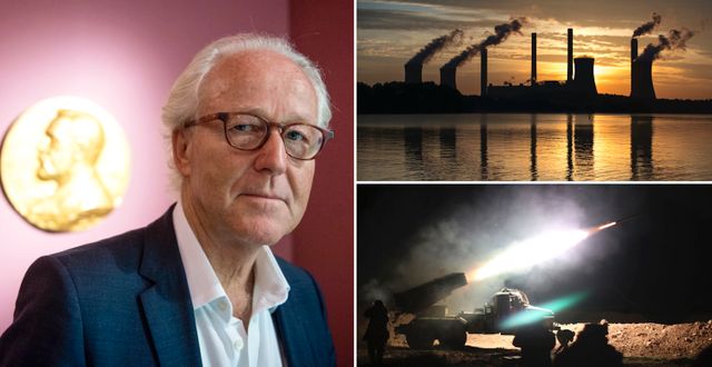 Nobelstiftelsens direktör Lars Heikensten/Illustrationsbilder: kolkraftverk och vapen.  TT
