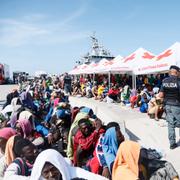 Flyktingar på Lampedusa. 