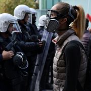 Protester i Albanien under torsdagen. 