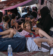 Många familjer har sökt skydd på Martyrtorget i centrala Beirut. 