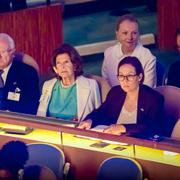 Utrikesminister Maria Malmer Stenergard (M) tillsammans med Kung Carl Gustaf och drottning Silvia.