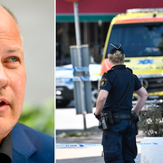 Morgan Johansson/Polis som arbetar på brottsplatsen.