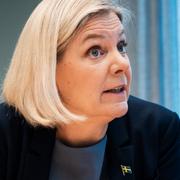 Socialdemokraternas partiledare Magdalena Andersson i ledamotshuset i Riksdagen.