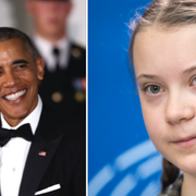 Michelle och Barach Obama, Greta Thunberg. Arkivbilder.