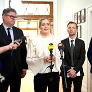  De nordiska justitieministrarna: Gunnar Strömmer, Sverige, Emilie Enger Mehl, Norge, Peter Hummelgaard, Danmark, och Bjarni K Petersen, Färöarna,  håller pressträff på justitiedepartementet i Köpenhamn efter måndagens uppföljande nordiska ministermöte om den organiserade brottslighetens rekrytering av barn och unga på nätet. 