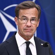 Statsminister Ulf Kristersson (M) under en pressbriefing inför Natos toppmöte i Ankara.