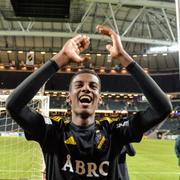 AIK:s Alexander Isak jublar efter 6-0 segern i allsvenskan mellan AIK och IFK Norrköping, 2 oktober.