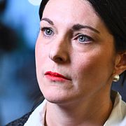 Socialdemokraternas rättspolitiska talesperson Teresa Carvalho (S) pratar med media efter en pressträff om mäns våld mot kvinnor. Arkivbild.