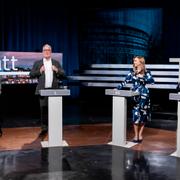 Jimmie Åkesson (SD), Johan Pehrson (L), Ebba Busch (KD), Ulf Kristersson (M) inför söndagskvällens partiledardebatt i Agenda i Sveriges television.