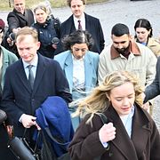 Partiledare Simona Mohamsson (L), på väg in till Liberalernas partistyrelsemöte under fredagen.