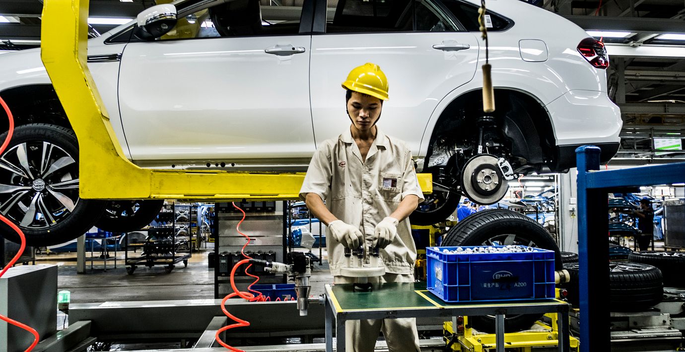 Arkivbild, elbilstillverkning i Kina.