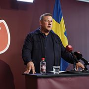 Tobias Baudin (S) i samband med att Socialdemokraternas valaffischer presenterades tidigare i augusti.